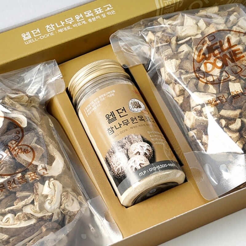쉼팩토리,[웰던표고] 유기농 참나무원목표고 화고/동고로 건조한 슬라이스 120g, 큐브 120g, 건표고 분말 120g, 선물세트 [원산지:국산(강원도 정선군)]
